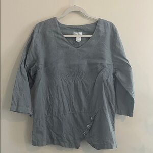 Mosaic USA Linen Top Lagenlook Mother of Pearl Coastal Casual Resort Slate Blue